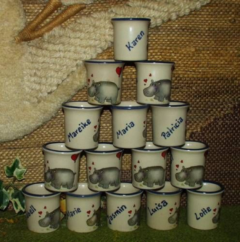 Eierbecher – Schnapsbecher – Nilpferd mit Herz – fester Name: Paul