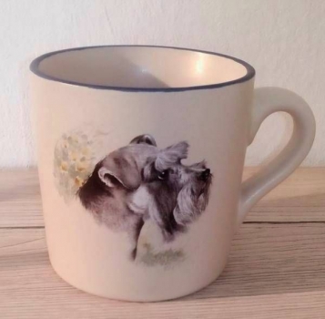 Keramik-Tasse  - Becher mit Wunschtext – Motiv: 1 x Hund – Schnauzer