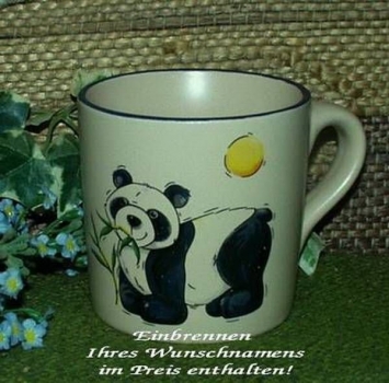 Keramik-Tasse  - Becher mit Wunschtext – Motiv: 1 x großer Panda mit Sonne