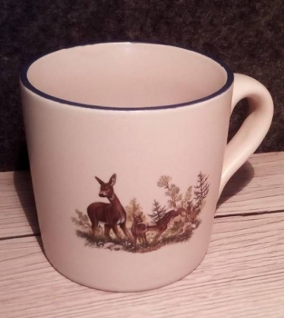 Keramik-Tasse  - Becher mit Wunschtext – Motiv: 2 x Reh mit Kitzen