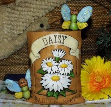 Samentüte - 15 cm hoch - Daisies mit Schmetterlingen – Schrühware