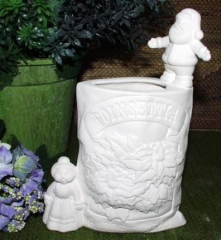 Samentüte - 15 cm hoch – Poinsettia mit Santa-Paar – Schrühware