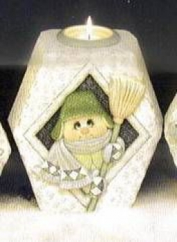 Kerzenhalter mit Schneemann-Motiv Besen - mittel – 20,5 cm hoch - Schrühware