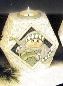 Kerzenhalter mit Schneemann-Motiv Schlitten - klein – 18,5 cm hoch - Schrühware