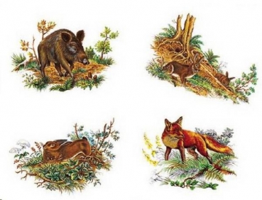 Decal – Waldtiere – Wildschwein – Hase – Kaninchen – Fuchs – je 65 x 45 mm im 4er-Satz