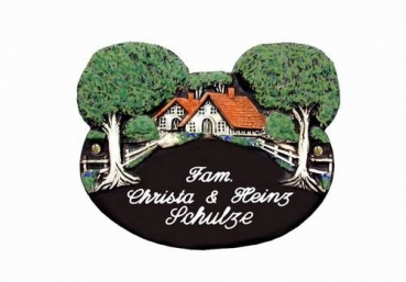 Türschild im Landhaus-Stil - Haus mit Bäumen – mittel – 21 x 17 cm