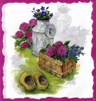 10 Bögen je 17 x 37,5 cm - VLOEI-Dekormotiv 11 – Milchkanne mit Blumen