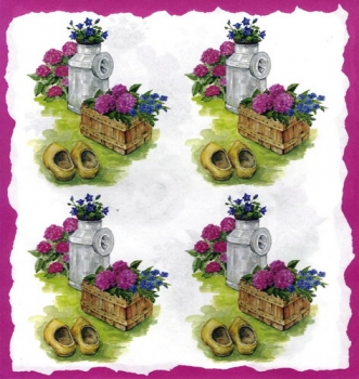 10 Bögen je 17 x 37,5 cm - VLOEI-Dekormotiv 11 – Milchkanne mit Blumen