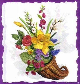 10 Bögen je 17 x 37,5 cm - VLOEI-Dekormotiv 16 - Frühlingsblumen im Füllhorn