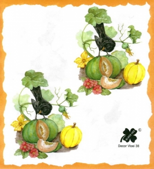4 Bögen je 17 x 37,5 cm - VLOEI-Dekormotiv 38 - Rabe auf Kürbis