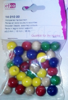 Wooden beads - 12 mm - hole 3 mm - mixed colors - 35 pieces - special price