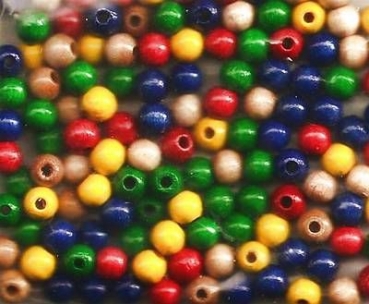 Wooden beads - 6 mm - hole 2 mm - mixed colors - 125 pieces - special price