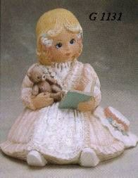 Girl with Bear and Book - 23 cm hoch - Schrühware