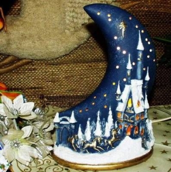 Mondlicht – Schloss mit Einhörnern  - 23 cm hoch - Schrühware