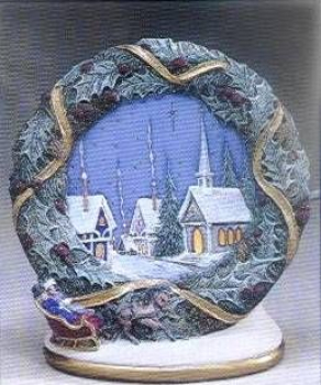 Kranzlicht - Stadt im Winter mit Schlitten – zum Beleuchten – 20 cm hoch – Schrühware