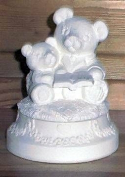 Spieluhr - Teddypaar mit Buch mit Blumenbasis - Schrühware