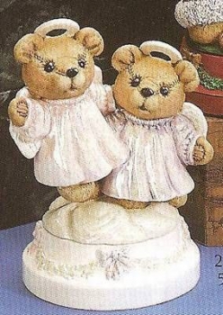 Spieluhr - Teddy-Engelpaar - Basis weihnachtlich - Schrühware