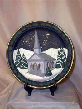 Teller mit aufmontierter Kirche - Wandteller - 23 cm Ø – Schrühware
