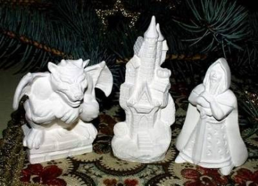 Preview: Mystik-Miniaturen im 3er-Set – bis 10 cm hoch – Zauberer – Schloss – Gargoyle – Schrühware Preview: Mystik-Miniaturen im 3er-Set – bis 10 cm hoch – Zauberer – Schloss – Gargoyle – Schrühware