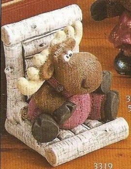 Buchstütze – 18 cm hoch – mit Elchkind Marty – 13 cm hoch – Schrühware