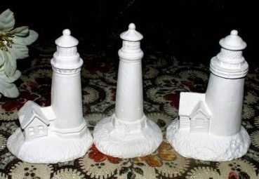 Leuchttürme im 3er-Set – bis 10 cm hoch – Schrühware