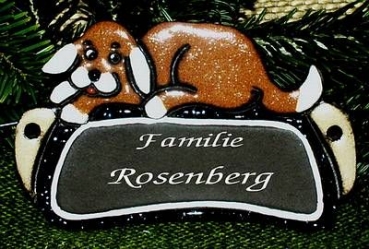 Töpfer-Türschild – Hund – 14 x 8 cm – dunkelbraun – Handarbeit