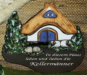 Töpfer-Türschild – Heidehaus - groß – 21 x 19 cm – dunkelbraun – aufwändiges Relief – Handarbeit