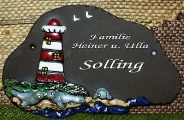 Töpfer-Türschild – Leuchtturm mit Seehunden – 20 x 12,5 cm – Reliefbild – tolle, sehr aufwändige Handarbeit