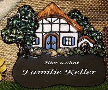 Töpfer-Türschild – Fachwerkhaus mit Hundehütte – groß – 20 x 18,5 cm – Reliefbild – tolle, aufwändige Handarbeit