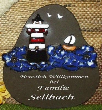 Töpfer-Türschild – Leuchtturm – Roter Sand – 17 x 18 cm – Reliefbild – sehr aufwändige Handarbeit