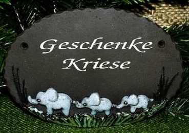 Töpfer-Türschild – Elefanten-Familie – drei Elefanten – 19,5 x 13 cm – Reliefbild – aufwändige Handarbeit