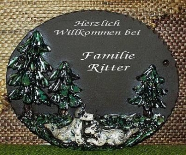 Töpfer-Türschild – Wolf-Duo II – 20 x 16,5 cm – Reliefbild – sehr aufwändige Handarbeit – DISC