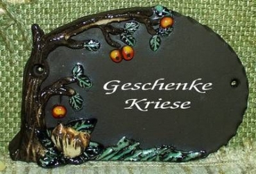 Töpfer-Türschild – Igel II unter Baum – klein – 17 x 11 cm - Reliefbild – sehr aufwändige Handarbeit