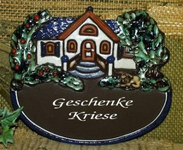 Töpfer-Türschild – Haus mit Treppe – 22 x 19,5 cm – sehr aufwändige Handarbeit – DISC