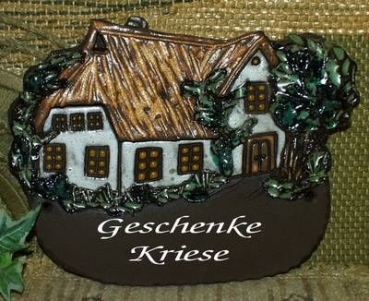 Töpfer-Türschild – Haus mit Reetdach – 21 x 16,5 cm – sehr aufwändige Handarbeit – DISC