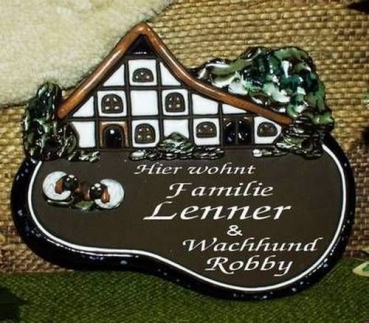 Töpfer-Türschild – Haus mit 2 Schafen – 20 x 16 cm – Reliefbild – aufwändige Handarbeit