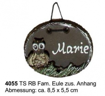 Töpfer-Türschild – Eulen-Anhänger – auch als Ergänzung zu GB-4054 – 8,5 x 5,5 cm – Reliefbild – aufwändige Handarbeit