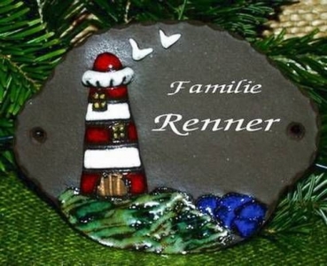 Töpfer-Türschild – Leuchtturm – klein – 12,5 x 10 cm – Reliefbild – aufwändige Handarbeit