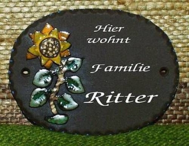 Töpfer-Türschild – Sonnenblume – mini – 12 x 9 cm - Reliefbild – schöne aufwändige Handarbeit