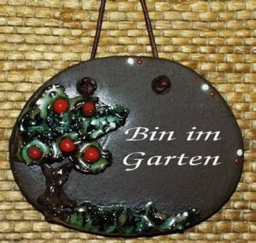 Töpfer-Türschild – Anhänger mit Baum - auch als Ergänzung zu GB-4073 – 8 x 6 cm – Reliefbild – aufwändige Handarbeit