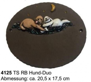 Töpfer-Türschild – Hunde-Duo – 20,5 x 17,5 cm – Reliefbild – aufwändige Handarbeit