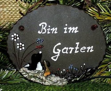 Töpfer-Türschild – Hinweisschild – Maulwurf – mit festem Text – Bin im Garten – 14 x 11,5 cm – sehr aufwändige Handarbeit