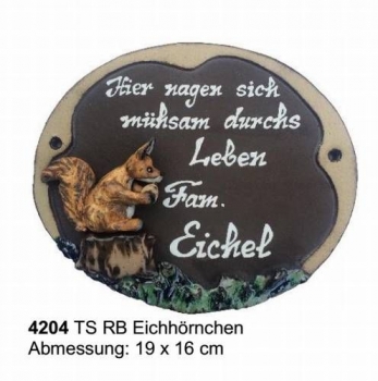 Töpfer-Türschild – Eichhörnchen – 19 x 16 cm – Reliefbild – aufwändige Handarbeit