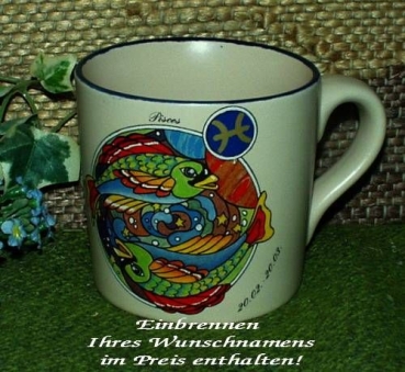 Namensbecher mit Sternzeichenmotiv Fische