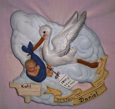 HollandMolds–Gießform – gebraucht – Geburtenplatte mit Storchmotiv - 30 cm Durchmesser – Neuwert um die 100 EUR – nicht mehr im Handel – noch sehr gute Gießform