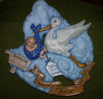 HollandMolds–Gießform – gebraucht – Geburtenplatte mit Storchmotiv - 30 cm Durchmesser – Neuwert um die 100 EUR – nicht mehr im Handel – noch sehr gute Gießform