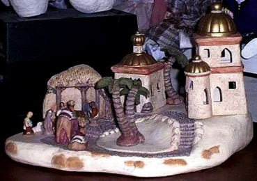 Bethlehem – orientalisches Weihnachtsdorf mit Beleuchtung - Basis 40,5 x 43 cm – Häuser bis 20 cm hoch – Unikat – Handarbeit