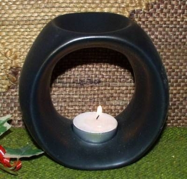 Keramik - Duftlampe - Anello modern – schwarz – schlicht und edel – glasiert