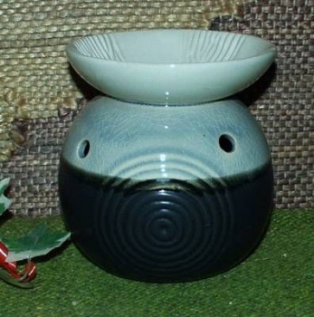 Keramik - Duftlampe in schwarz / natur / blau mit Craquelé-Glasur – 10,5 cm oberer Durchmesser – 11 cm hoch