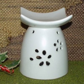 Keramik-Duftlampe – weiß – Asia mit Blütenmotiven – 11,5 x 11,5 x 13 cm – schlicht und edel